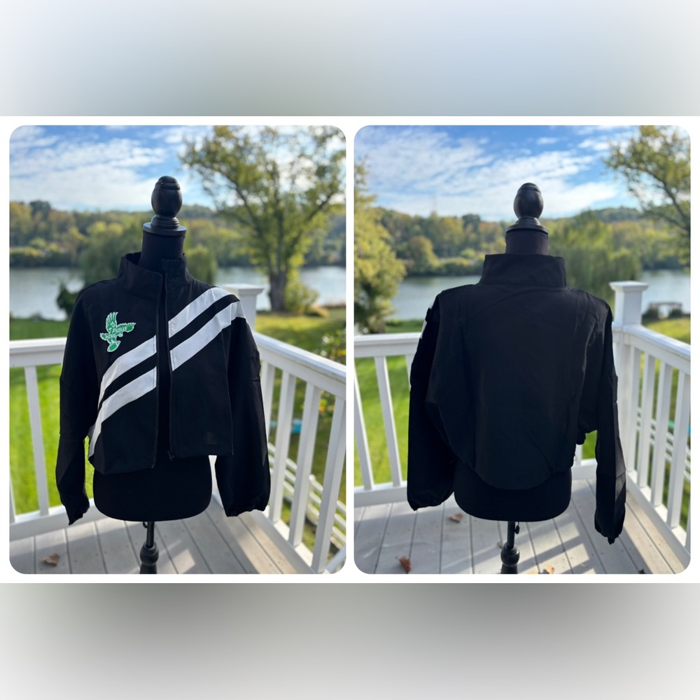 Eagles inspired Womens Crop Black Light Track Jacket with White Stripes